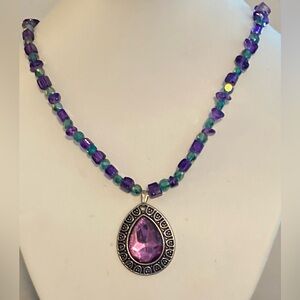 NEW Purple & teal glass bead necklace